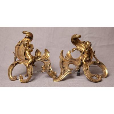 Pair Of Andirons In Bronze Napoleon III