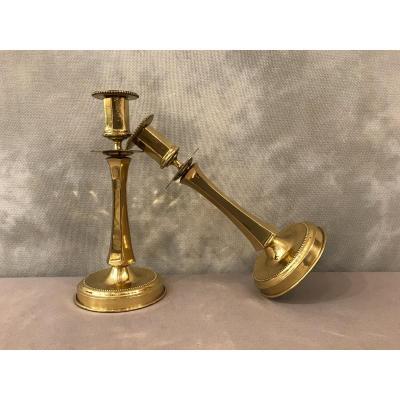 Pair Of Candlesticks Brass 19th