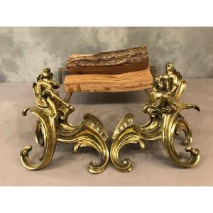 Pair Of Bronze Andirons Louis XV 19th
