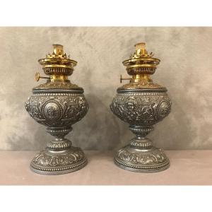 Pair Of Oil Lamps 19th
