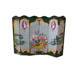 Pair Of Wooden Folding Screen Painted Late 19th