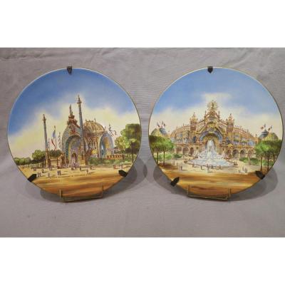 Pair Of Porcelain Plates Universal Exposition Decor