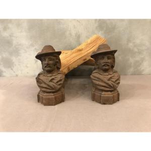 Pair Of Rusted Iron Andirons 19th