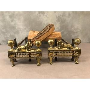 Pair Of Andirons Empire Period 19th Lions
