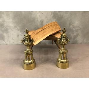 Pair Of Andirons In Bronze Louis XVI Napoleon III 19th
