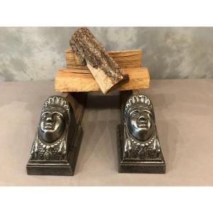 Big Andirons Cast Iron 19th Time