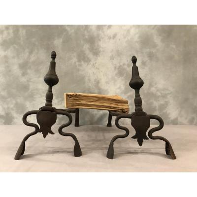 Antique Iron Andirons Louis XIV