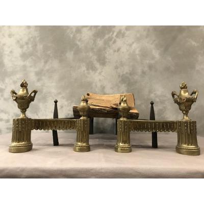 Pair Of Andirons In Bronze Louis XVI