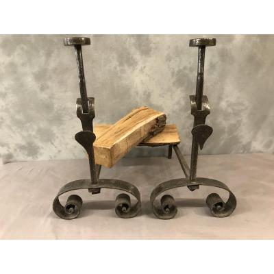 19th Century Iron Andirons