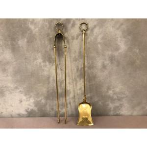 Set Of A 19th Century Brass Shovel And Pliers