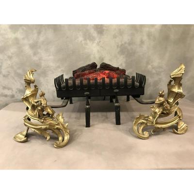 Paire De Chenets En Bronze D’époque 19ème Personnages