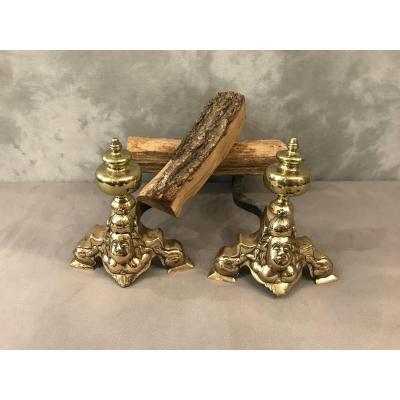 Pair Of 19th Century Brass Andirons