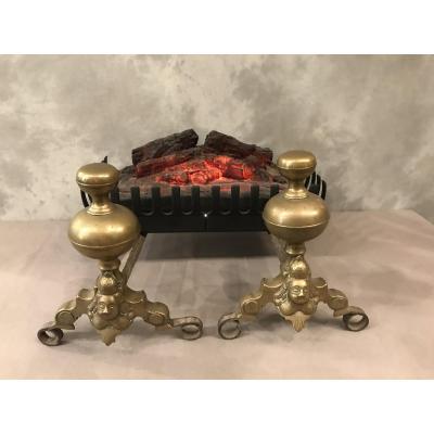 Pair Of Andirons Old Louis XIV Model Aux Marmousets