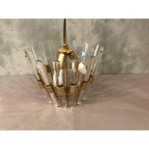 1970 Sciolari Chandelier In Crystal And Brass.