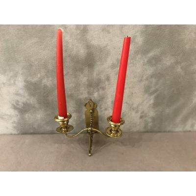 19th Century Brass Accordion Double Piano Candlestick