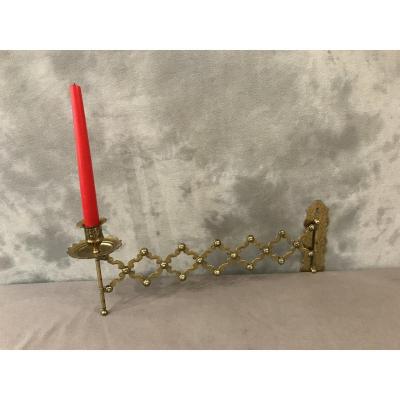 19th Century Brass Accordion Piano Candlestick