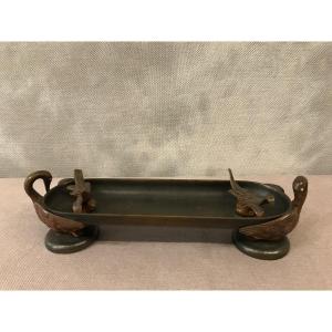 Penholder, 19th Century Pencil Holder, Bronze Swans Decor