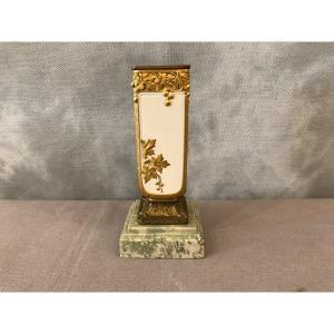 Small Biscuit Vase Enhanced With Gold Around 1910 Signed Louchet