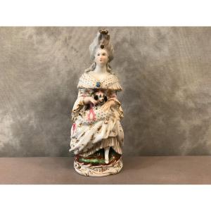 Tisanière Character Marquise With Dog In Old Paris From The 19th Century