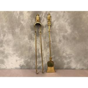 Set Of A Shovel And A Clamp In Bronze And Brass From The 19th Century