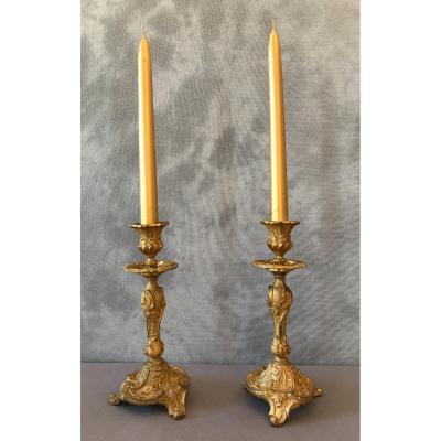 Pair Of 19th Century Gilt Bronze Candlesticks