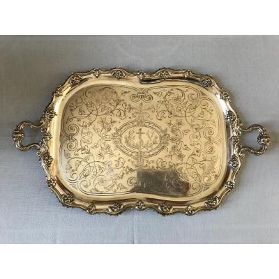 19th Century Louis XV Style Silver Metal Serving Tray