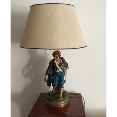 19th Century Painted Chrome Spelter Lamp