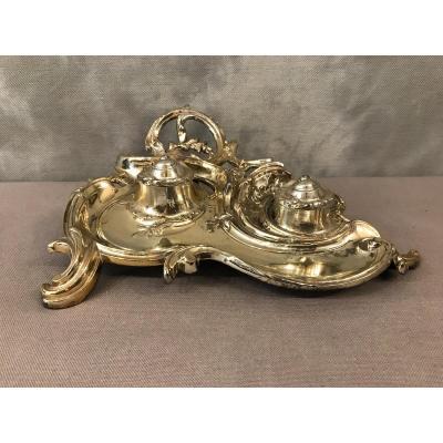 Louis XV Silver Bronze Inkwell 19th Napoleon