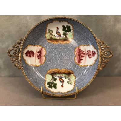 Porcelain Plate Cup In The Taste Of Saxony From The 19th Time On Lxvi Brass Mount