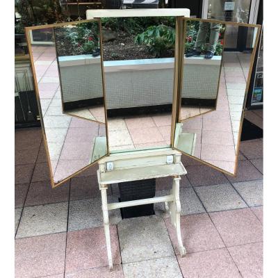 Brot Mirror Electrified Triptych On 4 Feet And Wooden Structure Around 1900