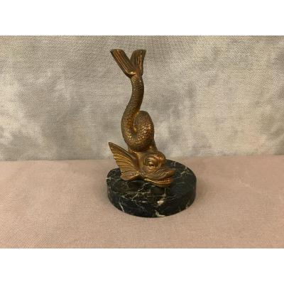 Dolphin In Regulates On Marble Base Circa 1900 Signed Frecourt