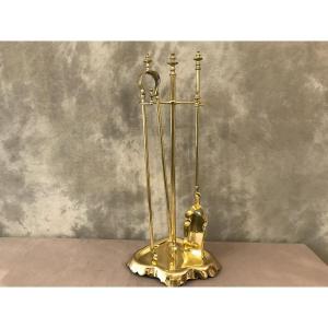 Antique Fireplace Servant Complete In Brass From The 19th Louis Philippe