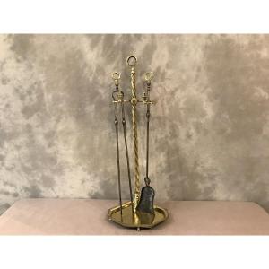 Set Of A 19th Century Iron And Brass Shovel And Pliers