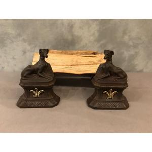 Andirons In Cast Iron Representative Of The 19th Time Greyhounds