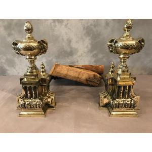 19th Century Polished Bronze Andirons Louis XVI Style