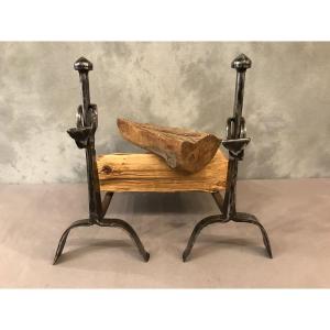 Pair Of Old Andirons In Iron From The 17th Time With Hooks