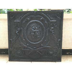 Large Old Cast Iron Fireplace Plate From The 18th Century