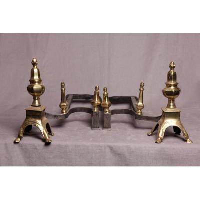 Andirons Louis XIV Brass And Iron