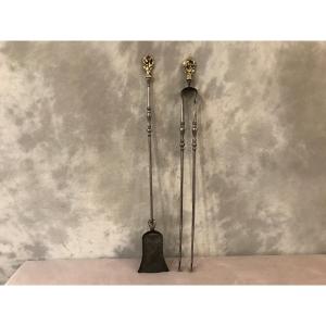 Set Of A Shovel And And A Pliers In Iron And Polished Bronze From The 19th Century