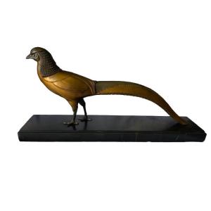 Faisan Doré Sur Socle En Marbre Noir D.h Chiparus 