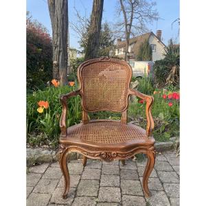 Louis XV Style Caned Armchair In Walnut
