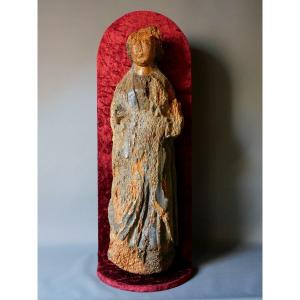 Female Saint Carved Wood, 16th Century, Haute Epoque