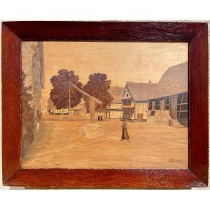 Charles Spindler - Alsatian Village Marquetry Panel