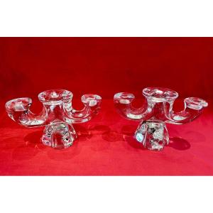 Daum France - Pair Of Crystal Candlesticks Orion Model