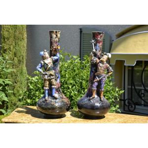 Pair Of Glazed Ceramic Vases