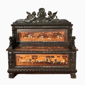 Renaissance Style Marquetry Chest Bench