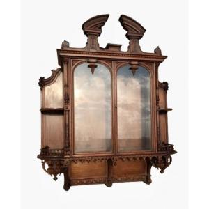 Renaissance Style Walnut Wall Showcase