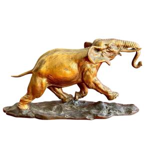 Elephant In Bronze By Ernest Louis Adnin (1881-1957)