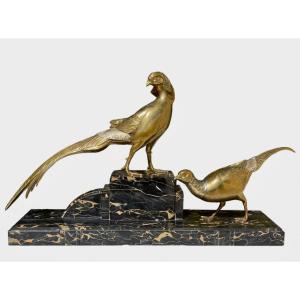 Statue In Gilt Bronze And Black Veined Marble By Irenée Rochard