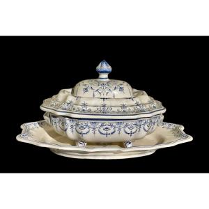 Vegetable Dish And Its Serving Tray In Earthenware From Moustiers